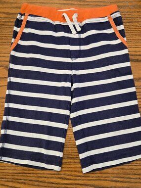 Mini Boden navy blue and white striped baggie shorts. Size 6.  Summer boys.iti